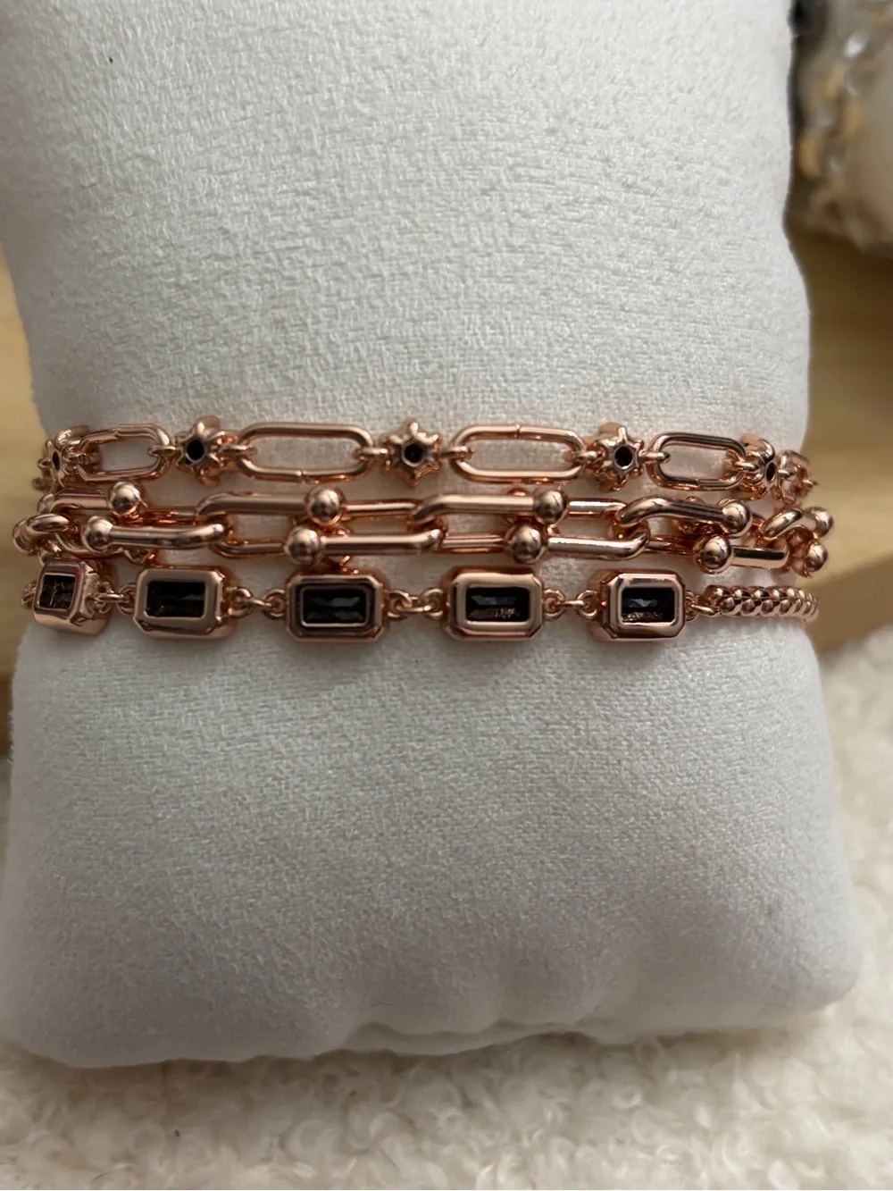 Bomb Party Lux Layer Rose Gold Layered Bracelet Set with Black Stone Accents